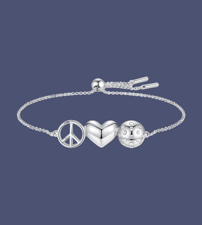 Sterling Silver "Peace Love Pickleball" Bracelet