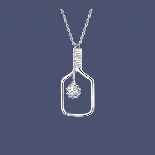 Sterling Silver Pickleball Paddle with Crystal Ball Necklace