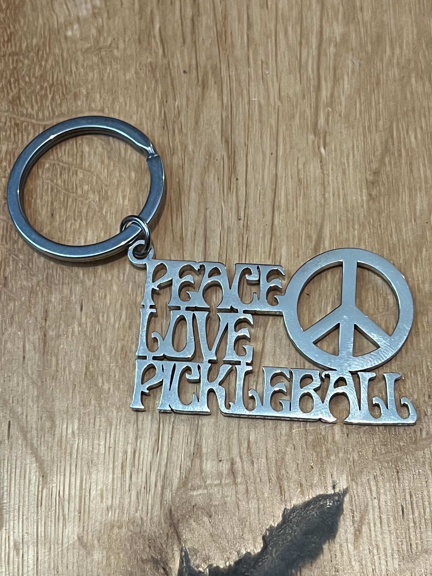 "Peace Love Pickleball"   Stainless Steel Keychain