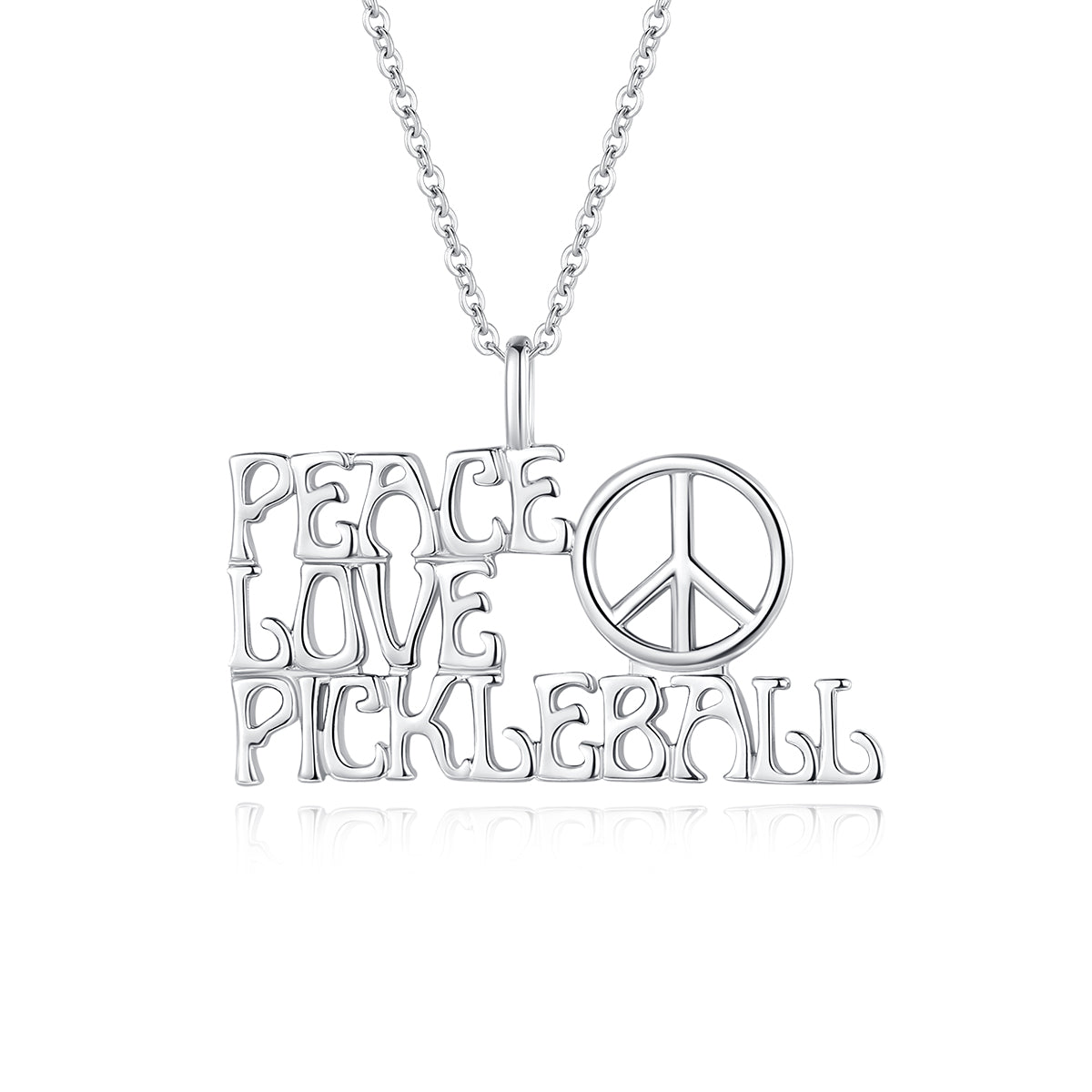 Sterling Silver 'peace love pickleball" NECKLACE