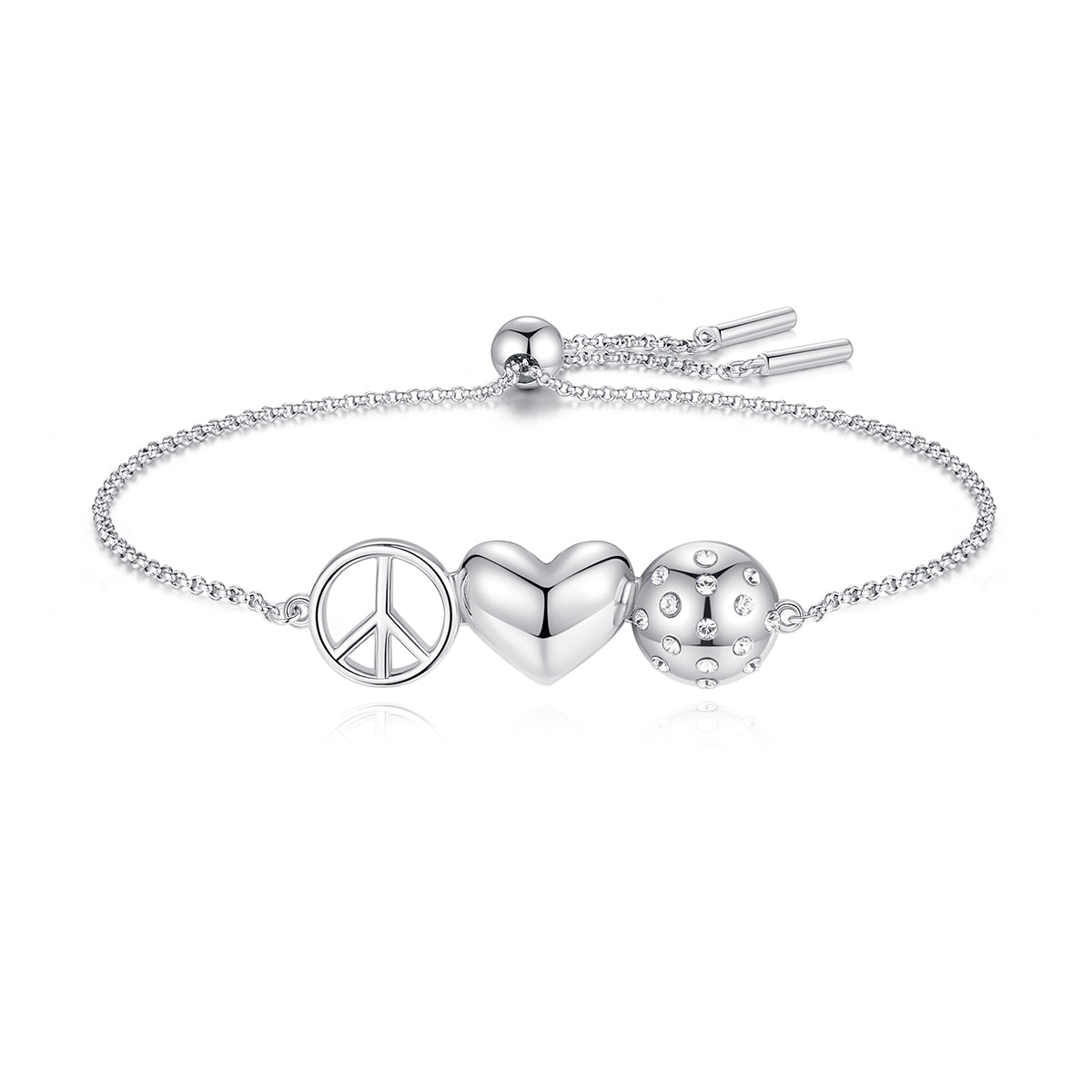 Sterling Silver "Peace Love Pickleball" Bracelet