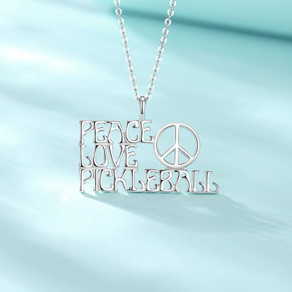 Sterling Silver 'peace love pickleball" NECKLACE