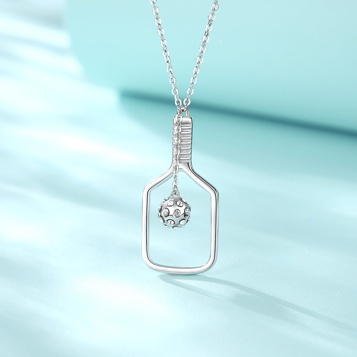 Sterling Silver Pickleball Paddle with Crystal Ball Necklace