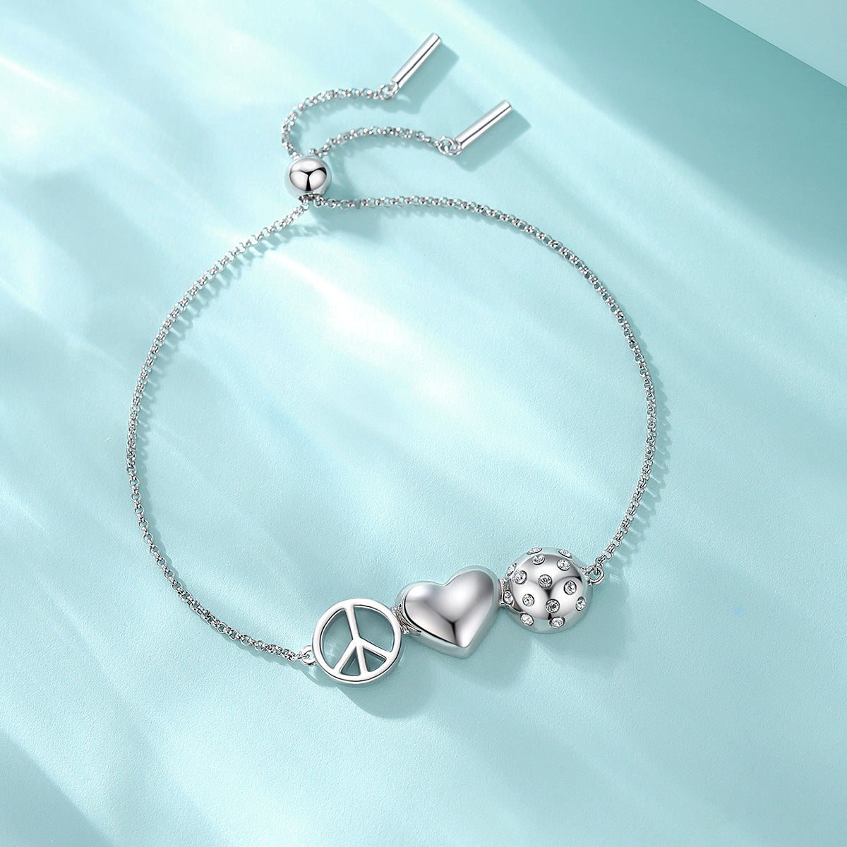 Sterling Silver "Peace Love Pickleball" Bracelet