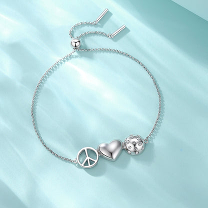 Sterling Silver "Peace Love Pickleball" Bracelet