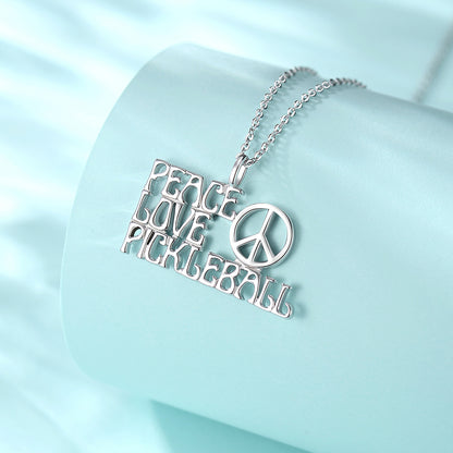 Sterling Silver 'peace love pickleball" NECKLACE