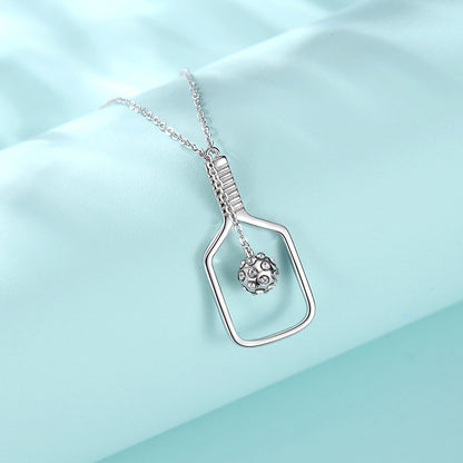 Sterling Silver Pickleball Paddle with Crystal Ball Necklace