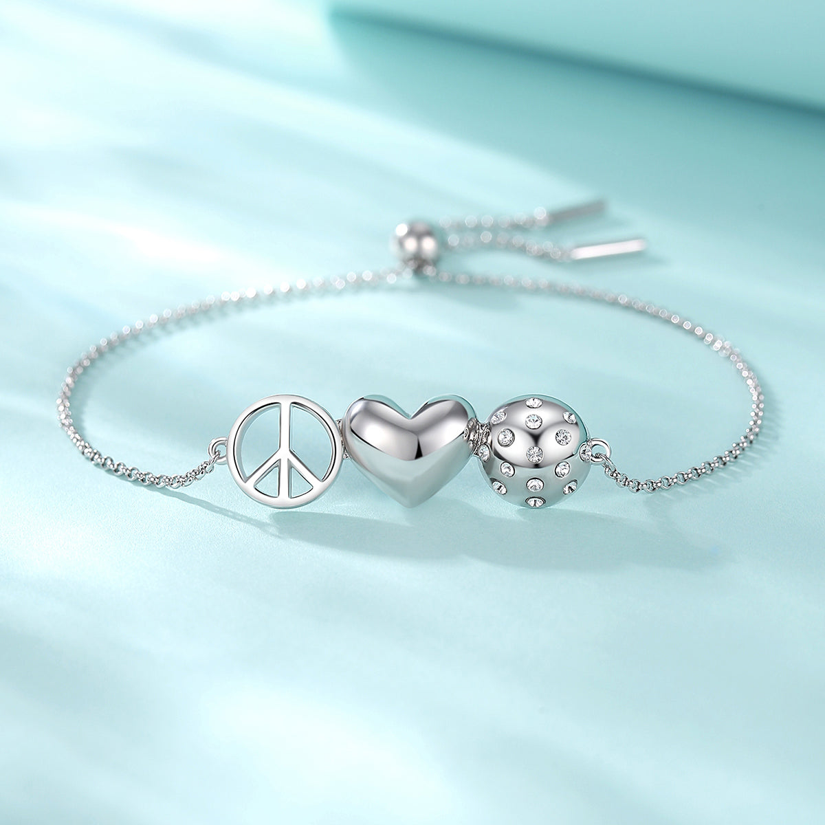 Sterling Silver "Peace Love Pickleball" Bracelet