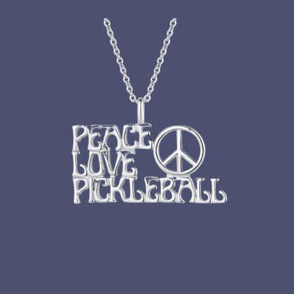 Sterling Silver 'peace love pickleball" NECKLACE